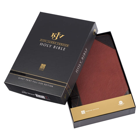 Tawny and Dark Brown Full Grain Leather Giant Print King James Version Bible with Thumb Index