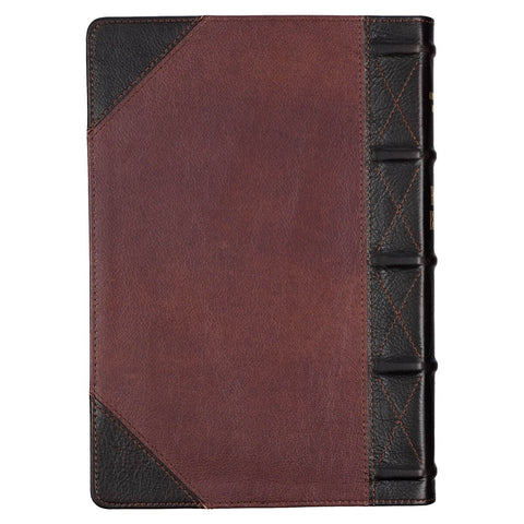 Tawny and Dark Brown Full Grain Leather Giant Print King James Version Bible with Thumb Index