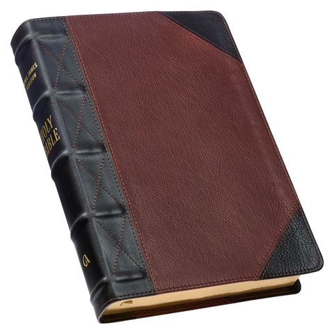 Tawny and Dark Brown Full Grain Leather Giant Print King James Version Bible with Thumb Index