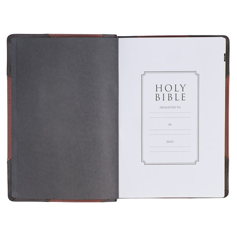 Tawny and Dark Brown Full Grain Leather Giant Print King James Version Bible with Thumb Index
