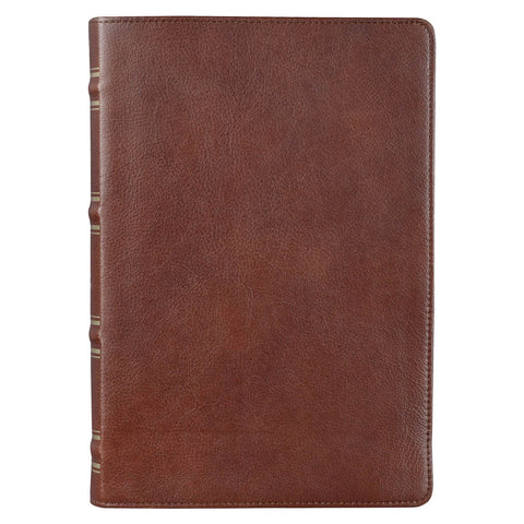 Saddle Tan Full Grain Leather Giant Print Full-size King James Version Bible with Thumb Indexing