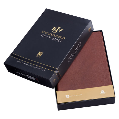 Saddle Tan Full Grain Leather Giant Print Full-size King James Version Bible with Thumb Indexing