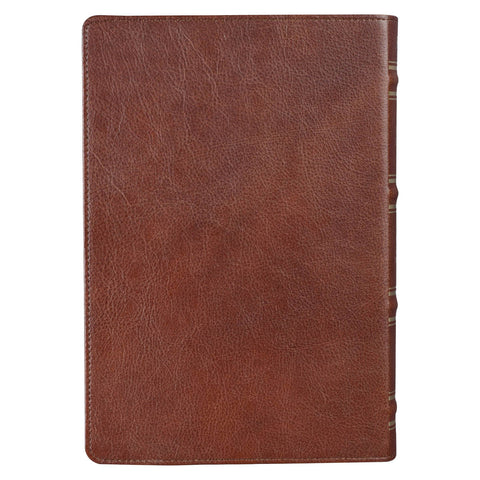 Saddle Tan Full Grain Leather Giant Print Full-size King James Version Bible with Thumb Indexing