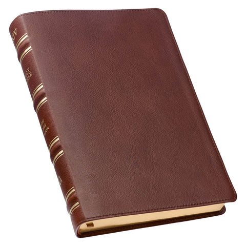 Saddle Tan Full Grain Leather Giant Print Full-size King James Version Bible with Thumb Indexing