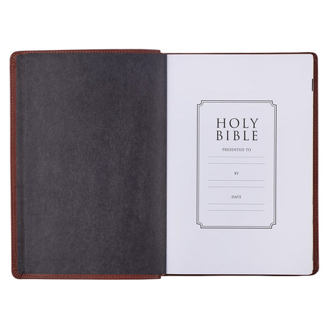 Saddle Tan Full Grain Leather Giant Print Full-size King James Version Bible with Thumb Indexing