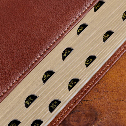 Saddle Tan Full Grain Leather Giant Print Full-size King James Version Bible with Thumb Indexing