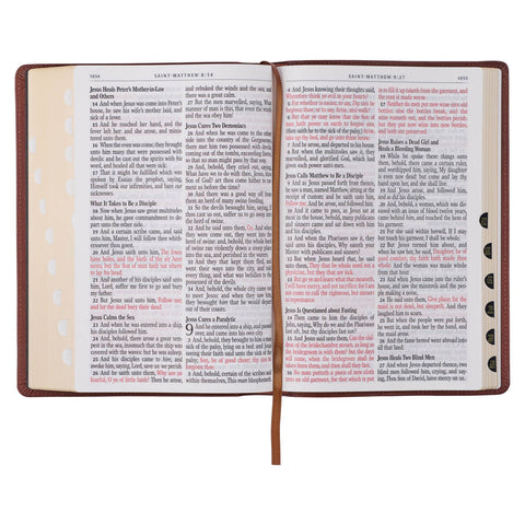 Saddle Tan Full Grain Leather Giant Print Full-size King James Version Bible with Thumb Indexing