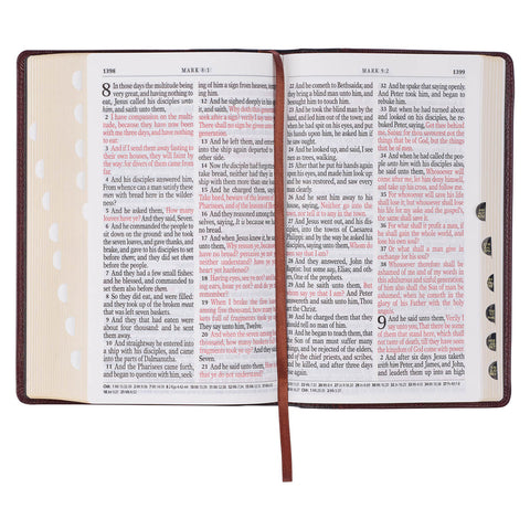 Two-tone Brown Full Grain Leather Giant Print King James Version Bible with Thumb Indexing