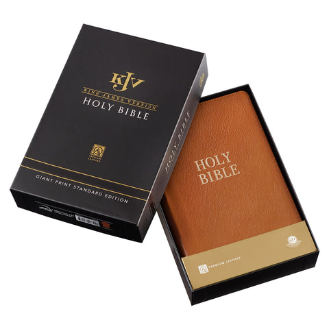 Toffee Brown Full Grain Leather Giant Print King James Version Bible with Thumb Index
