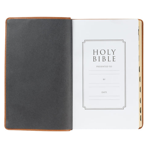 Toffee Brown Full Grain Leather Giant Print King James Version Bible with Thumb Index