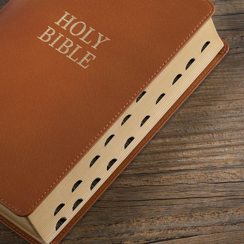 Toffee Brown Full Grain Leather Giant Print King James Version Bible with Thumb Index