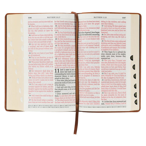 Toffee Brown Full Grain Leather Giant Print King James Version Bible with Thumb Index