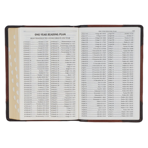 Mahogany and Saddle Tan Full Grain Leather Large Print Thinline KJV Bible with Thumb Index