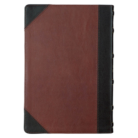 Mahogany and Saddle Tan Full Grain Leather Large Print Thinline KJV Bible with Thumb Index