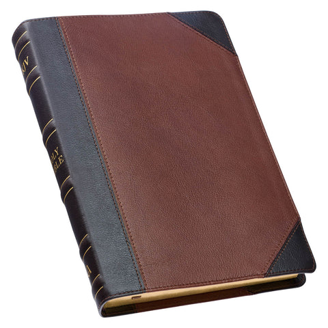 Mahogany and Saddle Tan Full Grain Leather Large Print Thinline KJV Bible with Thumb Index