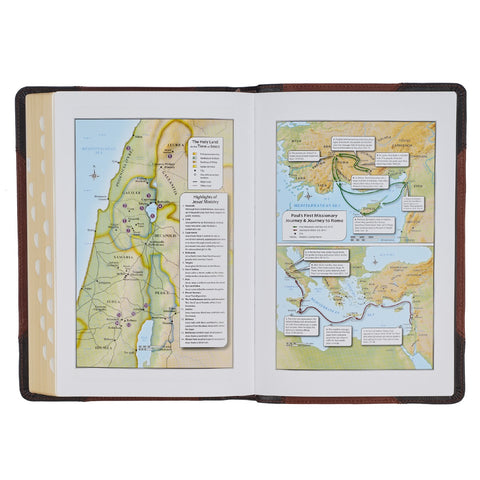 Mahogany and Saddle Tan Full Grain Leather Large Print Thinline KJV Bible with Thumb Index