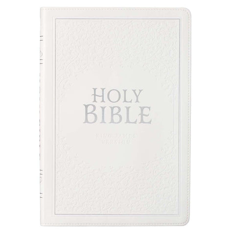 White Faux Leather Large Print Thinline King James Version Bible with Thumb Index