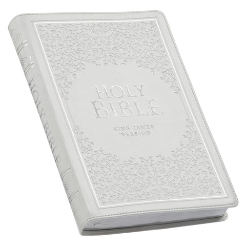 White Faux Leather Large Print Thinline King James Version Bible with Thumb Index