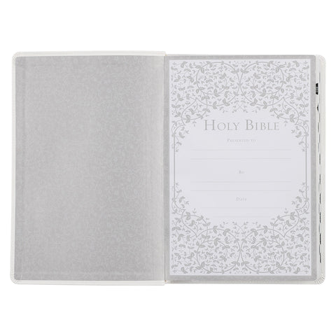 White Faux Leather Large Print Thinline King James Version Bible with Thumb Index