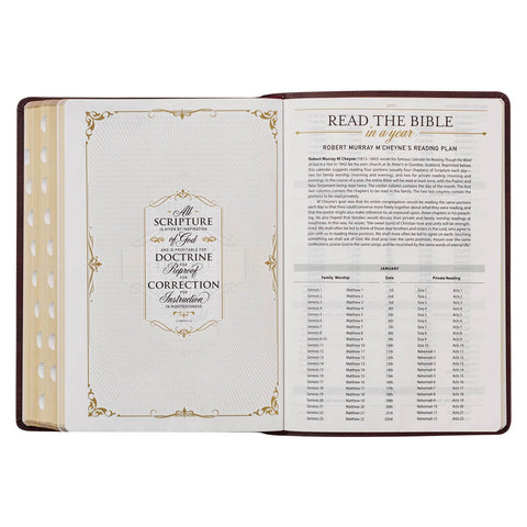 Burgundy Faux Leather Large Print King James Study Bible with Thumb Index