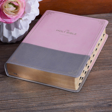Pink and Gray Faux Leather Super Giant Print Full-size King James Version Bible with Thumb Index