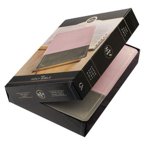 Pink and Gray Faux Leather Super Giant Print Full-size King James Version Bible with Thumb Index