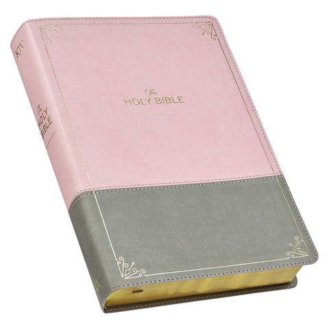 Pink and Gray Faux Leather Super Giant Print Full-size King James Version Bible with Thumb Index