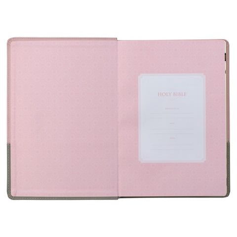 Pink and Gray Faux Leather Super Giant Print Full-size King James Version Bible with Thumb Index