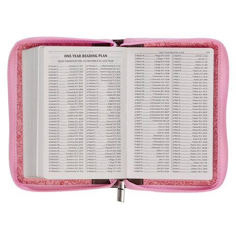Pink and Saddle Tan Faux Leather Mini Pocket King James Version Bible with Zippered Closure