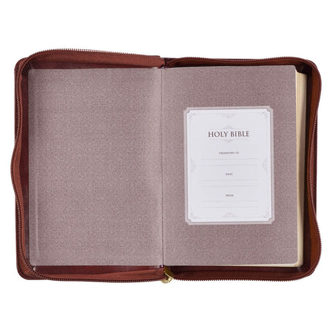 Framed Burgundy Faux Leather Large Print Compact King James Version Bible with Zippered Closure