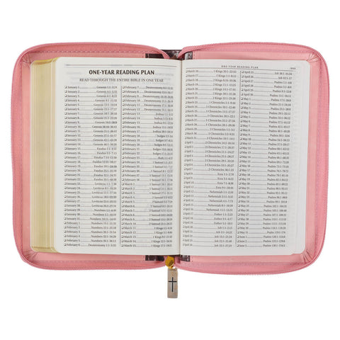 Burgundy and Pink Floral Faux Leather Compact KJV Bible with Zippered Closure