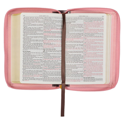 Burgundy and Pink Floral Faux Leather Compact KJV Bible with Zippered Closure
