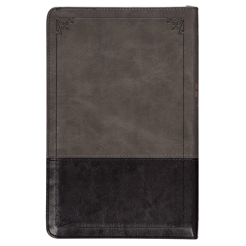 Gray and Black Faux Leather King James Version Deluxe Gift Bible with Thumb Index and Zippered Closure