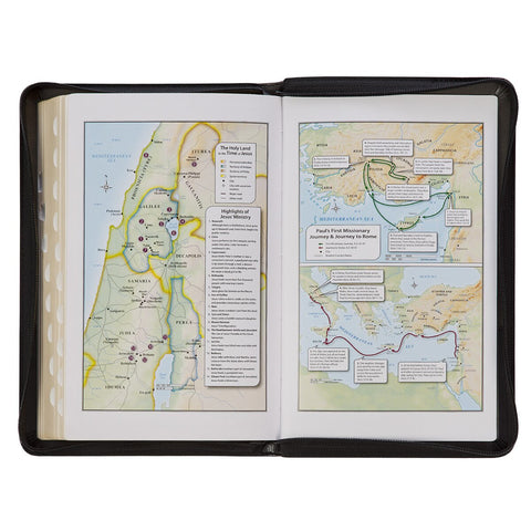 Gray and Black Faux Leather King James Version Deluxe Gift Bible with Thumb Index and Zippered Closure