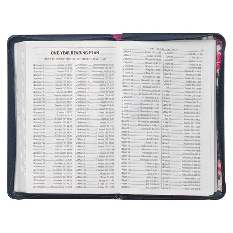 Floral Blue Faux Leather King James Version Deluxe Gift Bible with Thumb Index and Zippered Closure