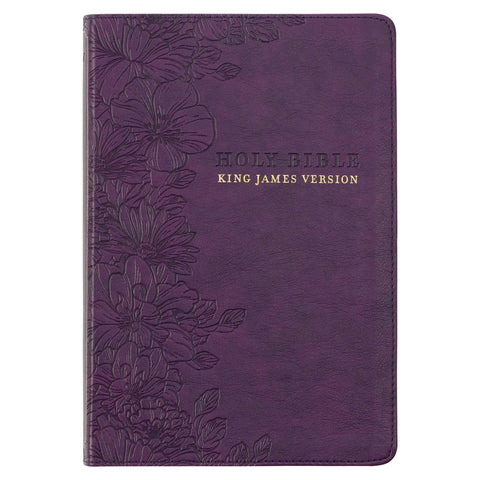 Purple Floral Faux Leather Large Print Thinline King James Version Bible with Thumb Index