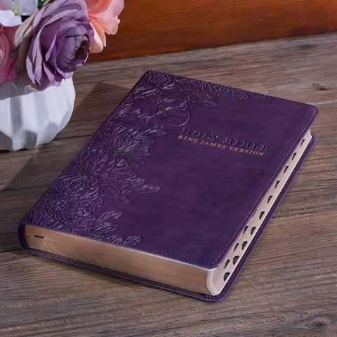 Purple Floral Faux Leather Large Print Thinline King James Version Bible with Thumb Index