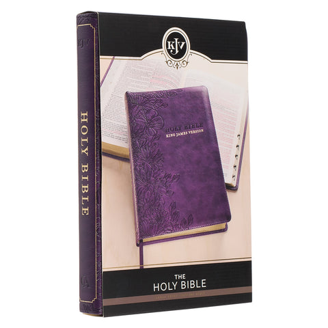 Purple Floral Faux Leather Large Print Thinline King James Version Bible with Thumb Index