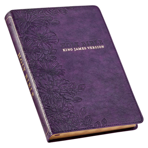 Purple Floral Faux Leather Large Print Thinline King James Version Bible with Thumb Index