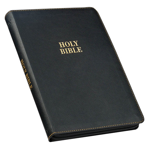 Black Faux Leather Large Print Thinline KJV Bible with Thumb Index and Zippered Closure