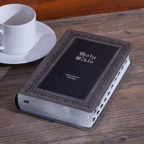 Gray and Black Faux Leather Giant Print Standard-size King James Version Bible with Thumb Index