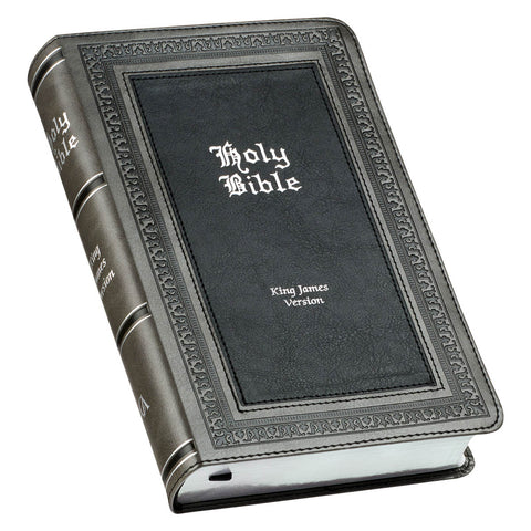 Gray and Black Faux Leather Giant Print Standard-size King James Version Bible with Thumb Index