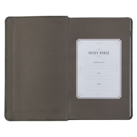 Gray and Black Faux Leather Giant Print Standard-size King James Version Bible with Thumb Index