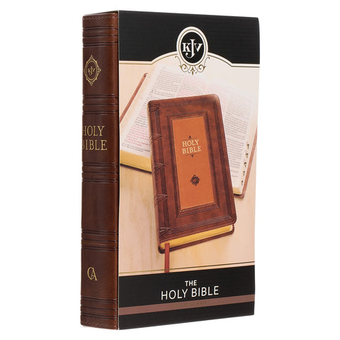 Saddle Tan and Butterscotch Faux Leather Giant Print Standard-size King James Version Bible with Thumb Indexing