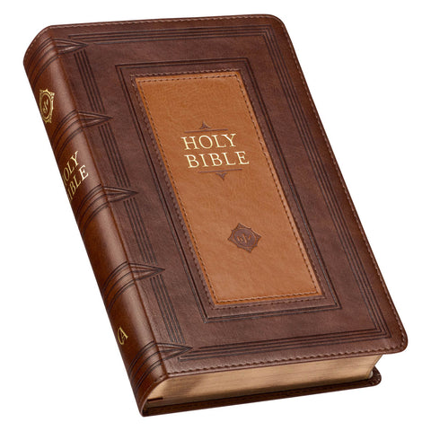 Saddle Tan and Butterscotch Faux Leather Giant Print Standard-size King James Version Bible with Thumb Indexing