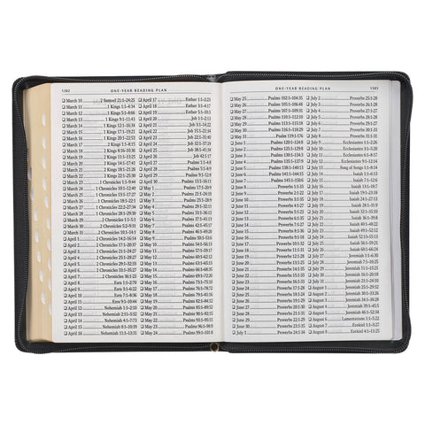 Black Framed Faux Leather Giant Print Full-size King James Version Bible with Thumb Index and Zippered Closure