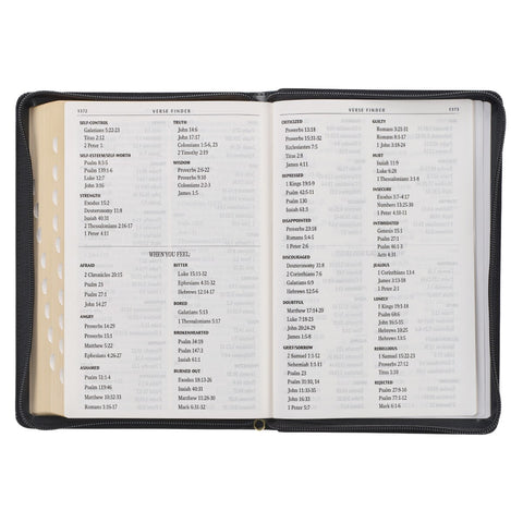 Black Framed Faux Leather Giant Print Full-size King James Version Bible with Thumb Index and Zippered Closure
