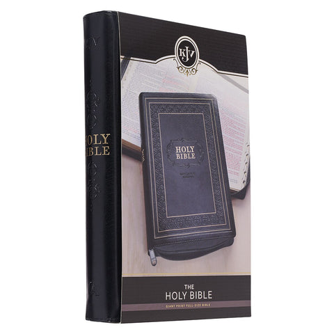 Black Framed Faux Leather Giant Print Full-size King James Version Bible with Thumb Index and Zippered Closure