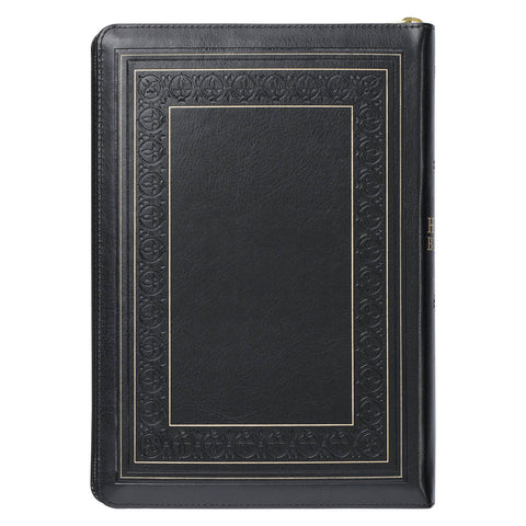 Black Framed Faux Leather Giant Print Full-size King James Version Bible with Thumb Index and Zippered Closure