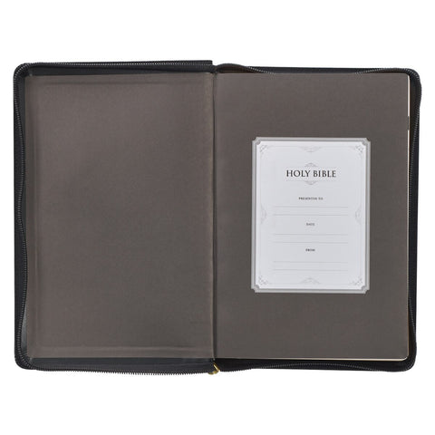 Black Framed Faux Leather Giant Print Full-size King James Version Bible with Thumb Index and Zippered Closure